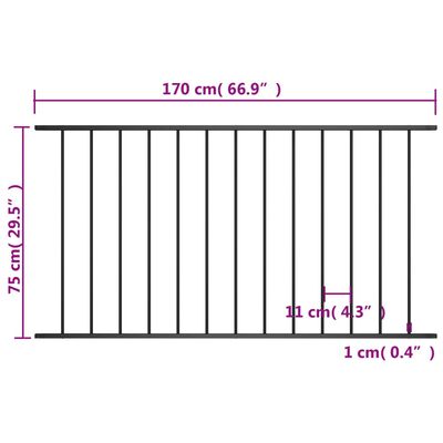 vidaXL Zaunfeld Pulverbeschichteter Stahl 1,7 x 0,75 m Schwarz