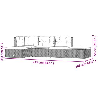 vidaXL 5-tlg. Garten-Lounge-Set mit Kissen Grau Poly Rattan