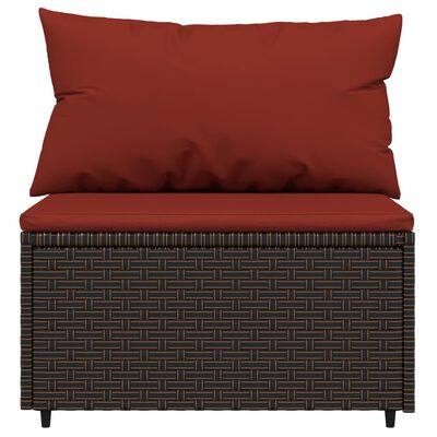 vidaXL Garten-Mittelsofas mit Kissen 2 Stk. Braun Poly Rattan