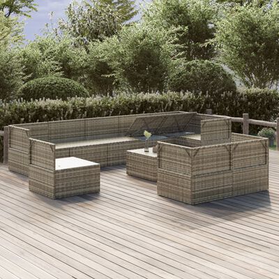 vidaXL 10-tlg. Garten-Lounge-Set mit Kissen Grau Poly Rattan