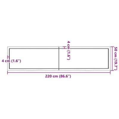 vidaXL Waschtischplatte 220x50x(2-6) cm Massivholz Unbehandelt