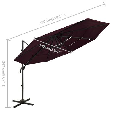 vidaXL Sonnenschirm mit Aluminium-Mast 4-lagig Bordeauxrot 3x3 m