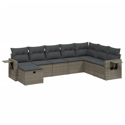 vidaXL 8-tlg. Garten-Sofagarnitur mit Kissen Grau Poly Rattan