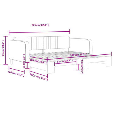 vidaXL Tagesbett Ausziehbar Hellgrau 100x200 cm Samt