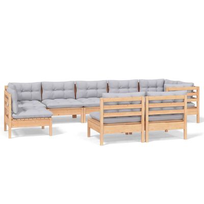 vidaXL 9-tlg. Garten-Lounge-Set mit Grauen Kissen Kiefer Massivholz