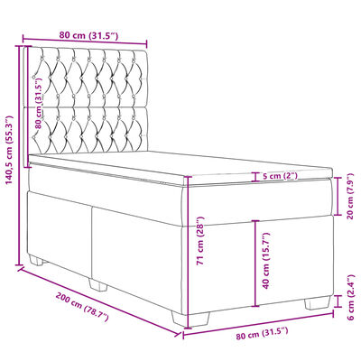 vidaXL Boxspringbett mit Matratze Dunkelgrün 80x200 cm Samt