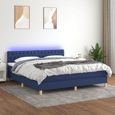 vidaXL Boxspringbett mit Matratze & LED Blau 180x200 cm Stoff