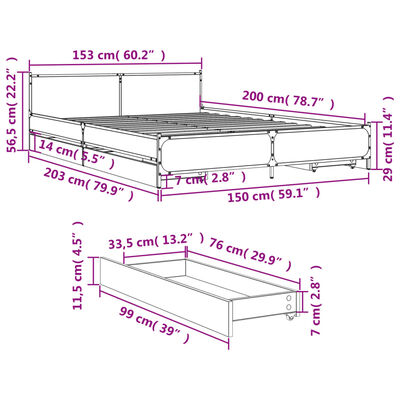 vidaXL Bettgestell mit Schubladen Schwarz 150x200 cm Holzwerkstoff