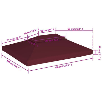 vidaXL Pavillon-Dach mit Lüftungsdach 310 g/m² 4x3 m Bordeauxrot