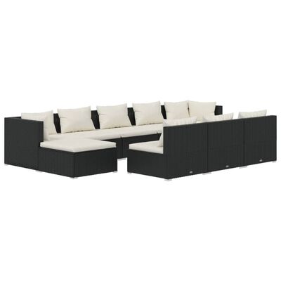 vidaXL 10-tlg. Garten-Lounge-Set mit Kissen Schwarz Poly Rattan