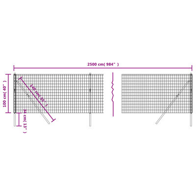 vidaXL Maschendrahtzaun Anthrazit 1x25 m Verzinkter Stahl