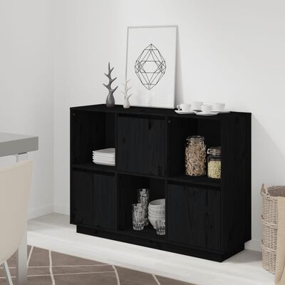 vidaXL Sideboard Schwarz 110,5x35x80 cm Massivholz Kiefer