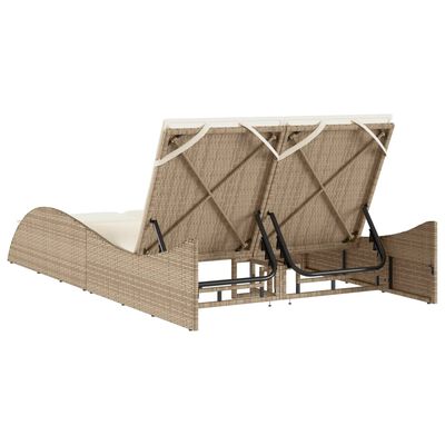 vidaXL Sonnenliege mit Auflagen Beige 114x205x73 cm Poly Rattan