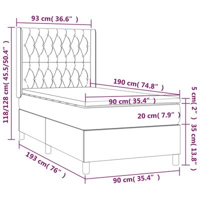 vidaXL Boxspringbett mit Matratze Schwarz 90x190 cm Samt