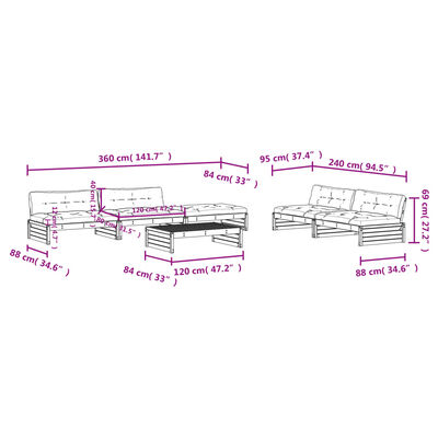 vidaXL 6-tlg. Garten-Lounge-Set mit Kissen Imprägniertes Kiefernholz