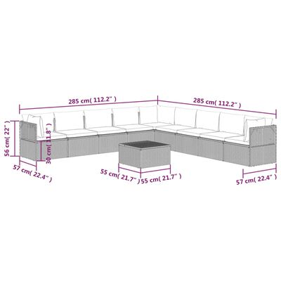 vidaXL 10-tlg. Garten-Lounge-Set mit Kissen Grau Poly Rattan