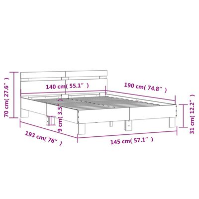 vidaXL Bettgestell mit Kopfteil Weiß 140x190 cm Holzwerkstoff