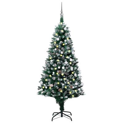 vidaXL Künstlicher Weihnachtsbaum mit Beleuchtung Kugeln Zapfen 150 cm