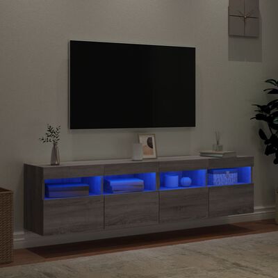 vidaXL TV-Wandschränke mit LED-Leuchten 2 Stk. Grau Sonoma 80x30x40 cm