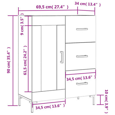 vidaXL Sideboard Weiß 69,5x34x90 cm Holzwerkstoff