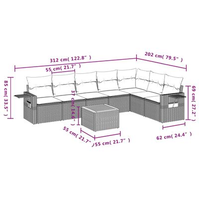 vidaXL 8-tlg. Garten-Sofagarnitur mit Kissen Schwarz Poly Rattan