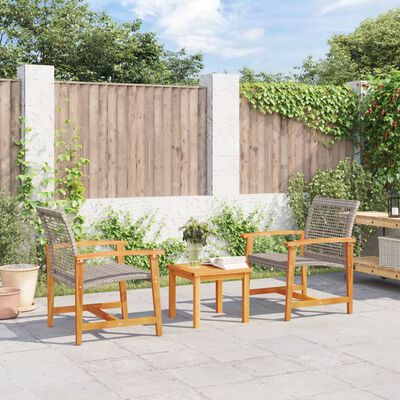 vidaXL 3-tlg. Bistro-Set Grau Poly Rattan und Akazienholz