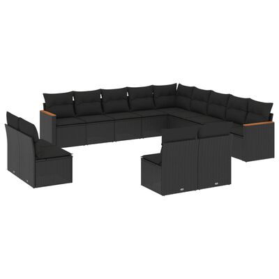 vidaXL 13-tlg. Garten-Sofagarnitur mit Kissen Schwarz Poly Rattan