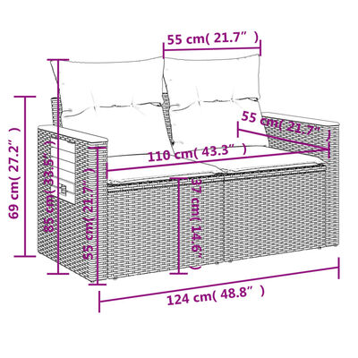 vidaXL 9-tlg. Garten-Sofagarnitur mit Kissen Beige Poly Rattan