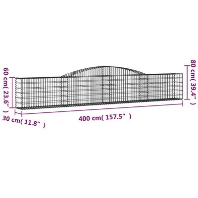 vidaXL Gabione mit Hochbogen 400x30x60/80 cm Verzinktes Eisen