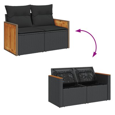 vidaXL 10-tlg. Garten-Sofagarnitur mit Kissen Schwarz Poly Rattan