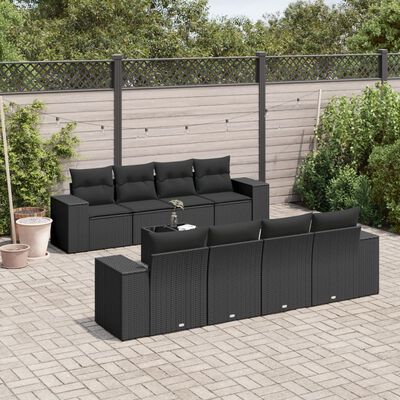 vidaXL 9-tlg. Garten-Sofagarnitur mit Kissen Schwarz Poly Rattan