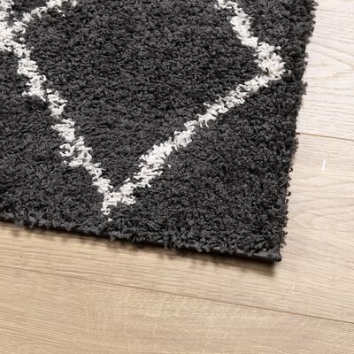 vidaXL Teppich Shaggy Hochflor Modern Schwarz und Creme 80x250 cm