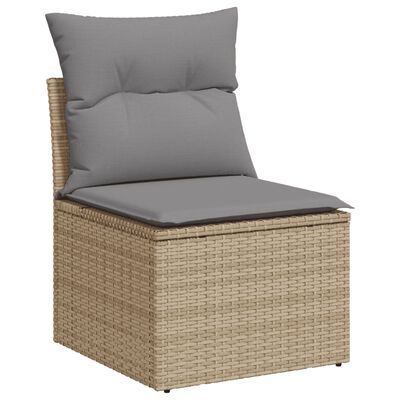 vidaXL 10-tlg. Garten-Sofagarnitur mit Kissen Beige Poly Rattan