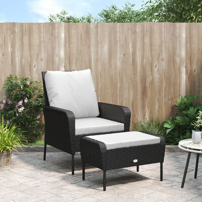 vidaXL Gartenstuhl mit Fußhocker Schwarz Poly Rattan