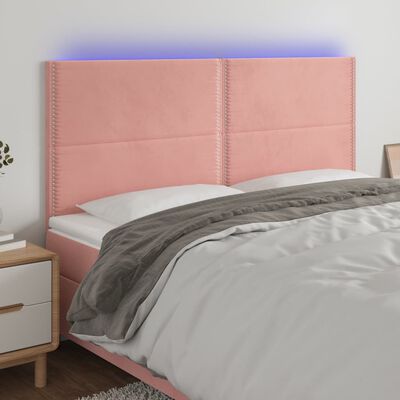 vidaXL LED Kopfteil Rosa 200x5x118/128 cm Samt