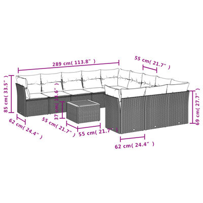 vidaXL 12-tlg. Garten-Sofagarnitur mit Kissen Grau Poly Rattan