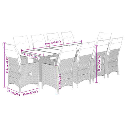 vidaXL 11-tlg. Garten-Bistro-Set mit Kissen Beige Poly Rattan