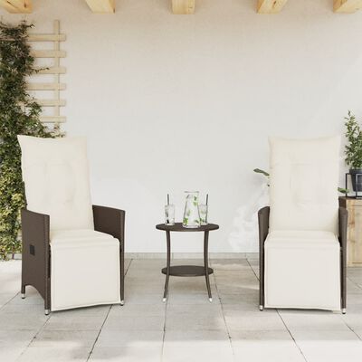 vidaXL 3-tlg. Bistro-Set mit Kissen Braun Poly Rattan