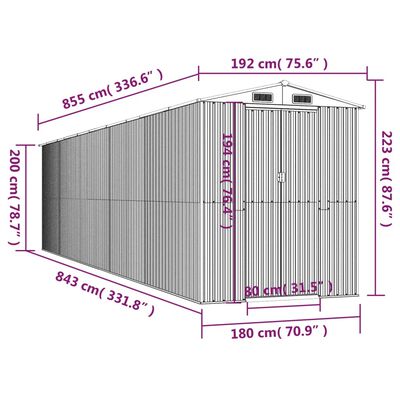 vidaXL Geräteschuppen Hellbraun 192x855x223 cm Verzinkter Stahl