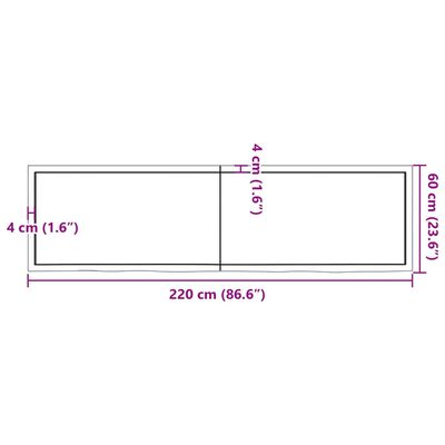 vidaXL Tischplatte Dunkelbraun 220x60x(2-6)cm Massivholz Eiche