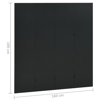 vidaXL 4-tlg. Raumteiler Schwarz 160x180 cm Stahl