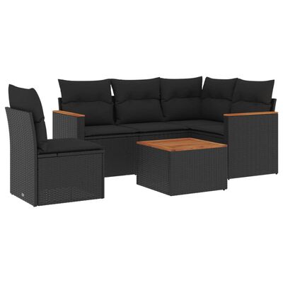 vidaXL 6-tlg. Garten-Sofagarnitur mit Kissen Schwarz Poly Rattan