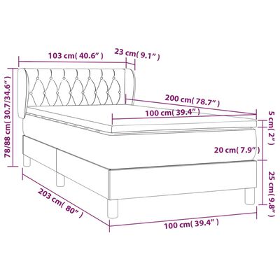 vidaXL Boxspringbett mit Matratze Hellgrau 100x200 cm Stoff