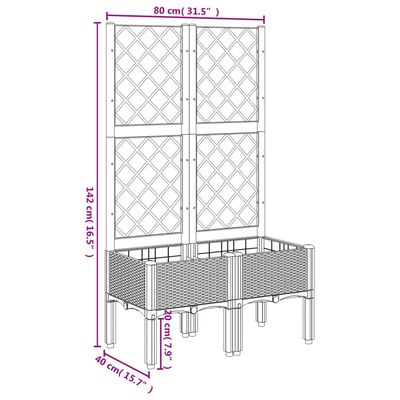 vidaXL Pflanzkübel mit Rankgitter Weiß 80x40x142 cm PP