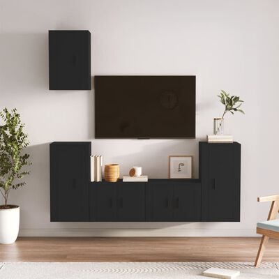 vidaXL 5-tlg. TV-Schrank-Set Schwarz Holzwerkstoff