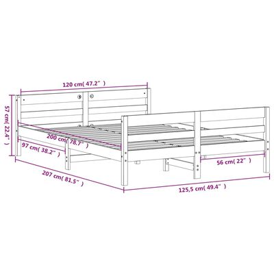 vidaXL Massivholzbett ohne Matratze Wachsbraun 120x200 cm Kiefernholz