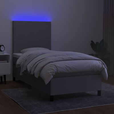 vidaXL Boxspringbett mit Matratze & LED Hellgrau 90x190 cm Stoff