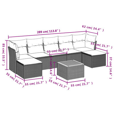 vidaXL 8-tlg. Garten-Sofagarnitur mit Kissen Beige Poly Rattan