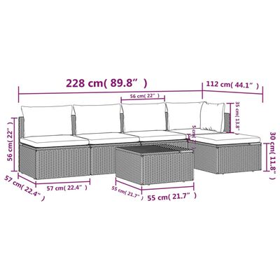 vidaXL 6-tlg. Garten-Lounge-Set mit Kissen Grau Poly Rattan