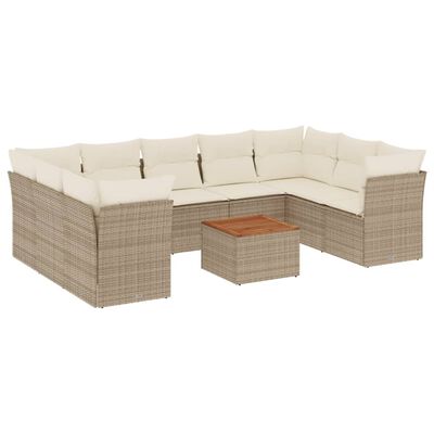 vidaXL 10-tlg. Garten-Sofagarnitur mit Kissen Beige Poly Rattan